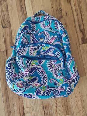 Vera Bradley Turquoise Paisley Quilted Backpack with Purple & Pink Accents